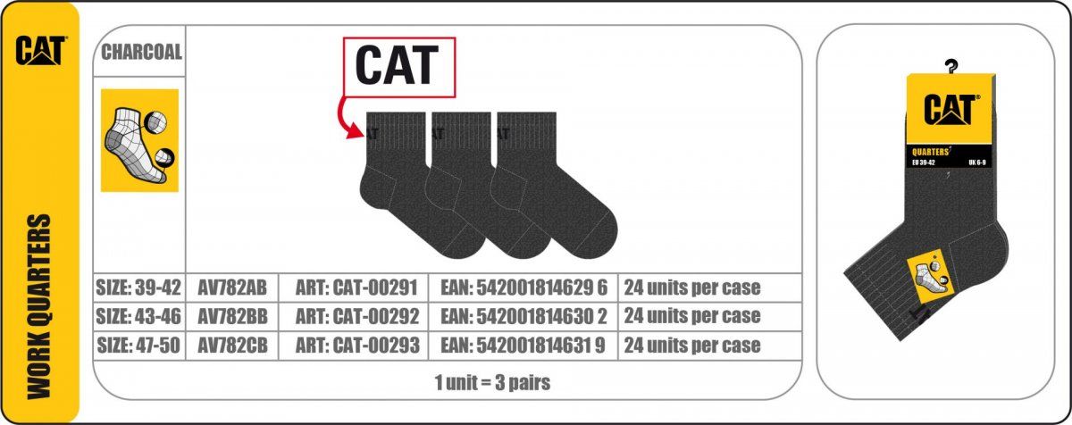 Caterpillar CAT-00291 3-pack rövid munkazokni SZÜRKE termék fő termékképe