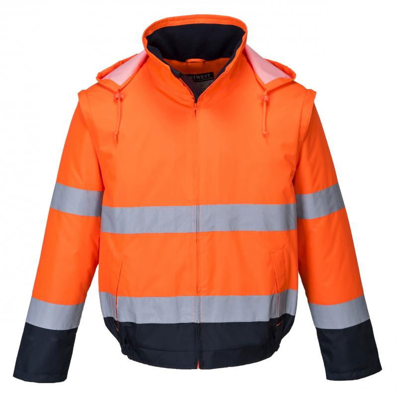 Portwest C464 - Essential Lite Hi-Vis 2 az 1-ben kontrasztos bomber kabát, narancs/tengerészkék termék fő termékképe
