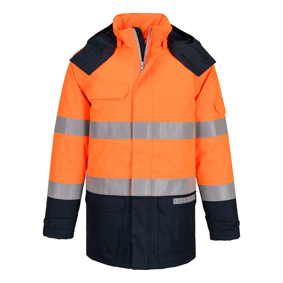 Portwest FR617 - Bizflame Rain + Hi-Vis Multi-Norm Contrast FR téli kabát, narancs/tengerészkék termék fő termékképe